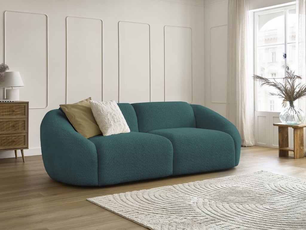 Produit similaire: Canapé droit fixe 3 places TINA tissu bouclette bleu clair BOBOCHIC