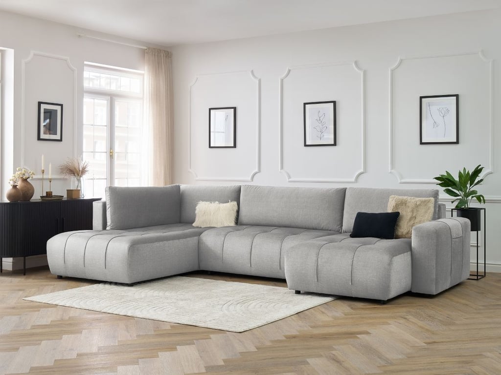Produit similaire: Canapé panoramique convertible coffre ARSENE tissu velours gris clair angle droit BOBOCHIC 5 places