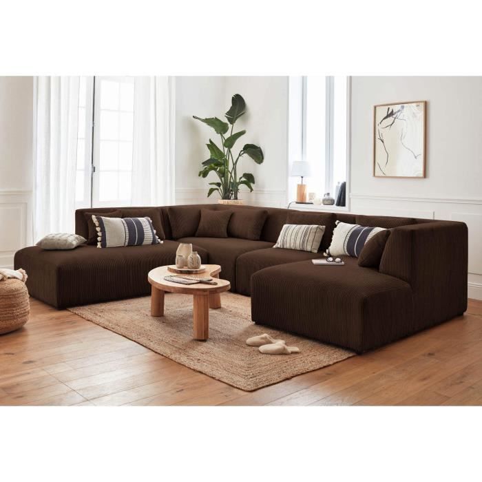 Produit similaire: Canapé d'angle panoramique modulable en velours côtelé - Victoire - 7 places - Marron