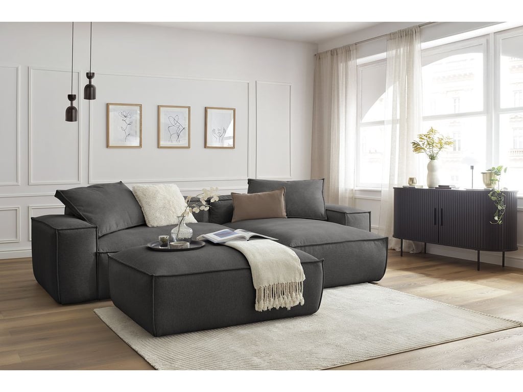 Produit similaire: Canapé d'angle réversible ultra moelleux BOHEME tissu chiné avec pouf gris foncé réversible BOBOCHIC 3 places