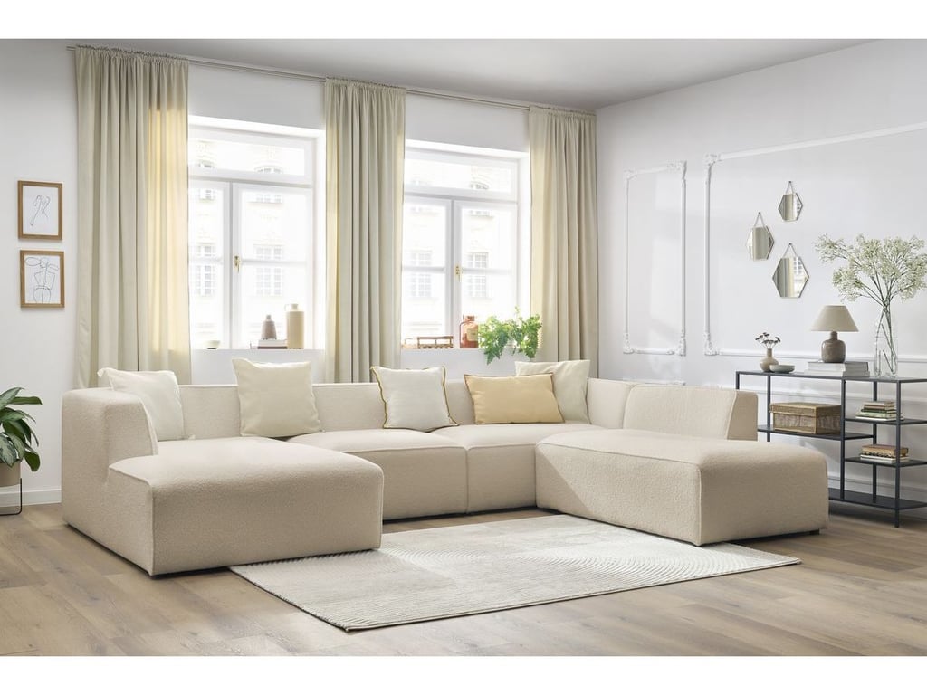 Produit similaire: Canapé panoramique fixe MEGEVE tissu bouclette beige angle gauche BOBOCHIC 5 places