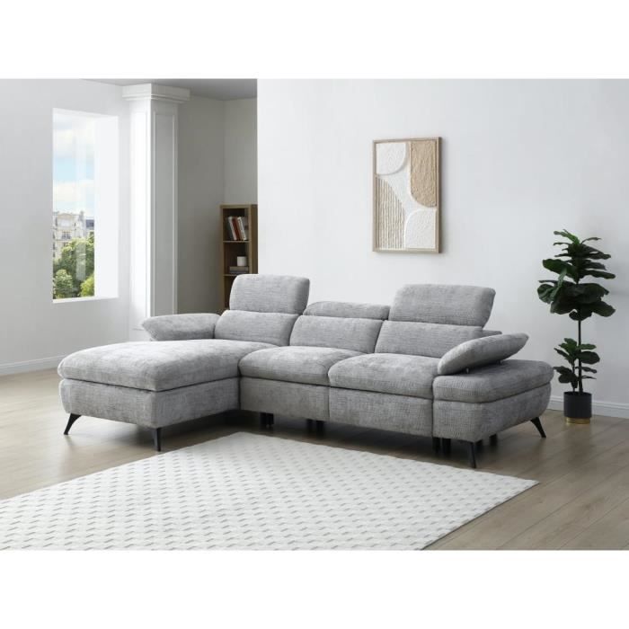 Produit similaire: Canapé d'angle gauche convertible en tissu texturé avec coffre de rangement gris MORAVA