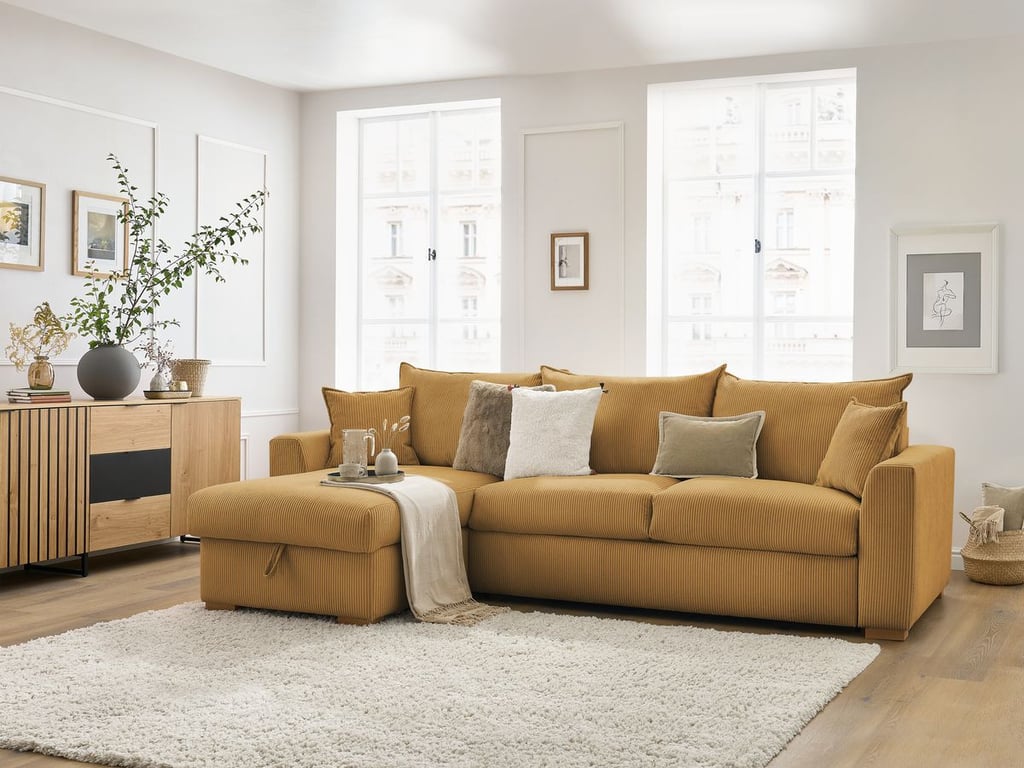 Produit similaire: Canapé d'angle réversible convertible ouverture express AUGUSTIN velours côtelé jaune 160x200 BOBOCHIC 3 places