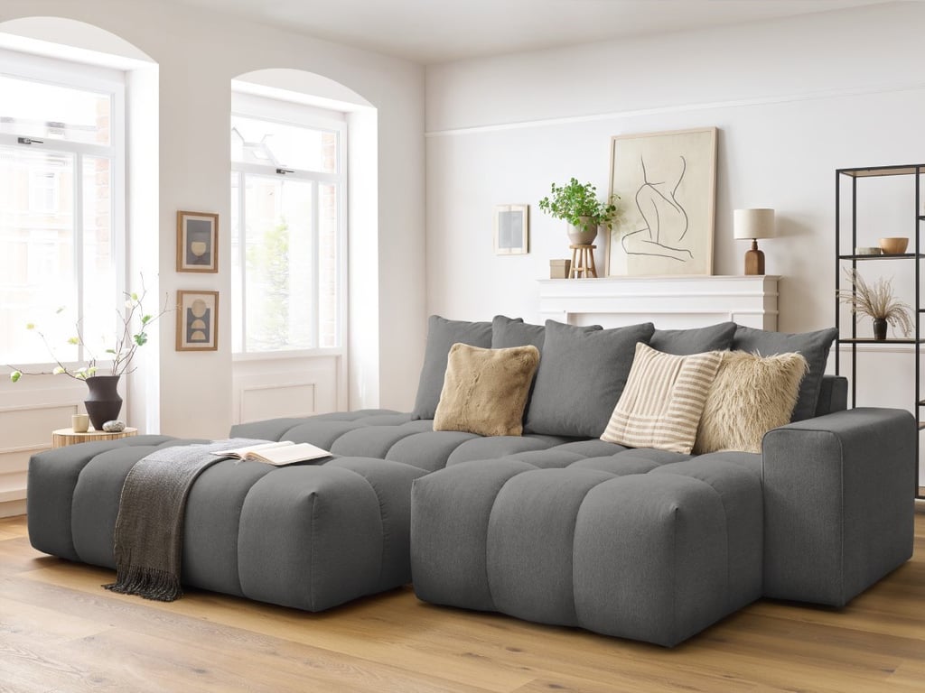 Produit similaire: Canapé d'angle fixe MONT-BLANC tissu avec pouf gris foncé angle droit BOBOCHIC 4 places