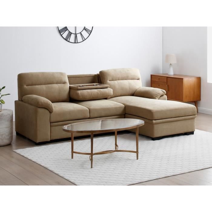 Produit similaire: Canapé d'angle droit convertible en tissu beige ULENIO