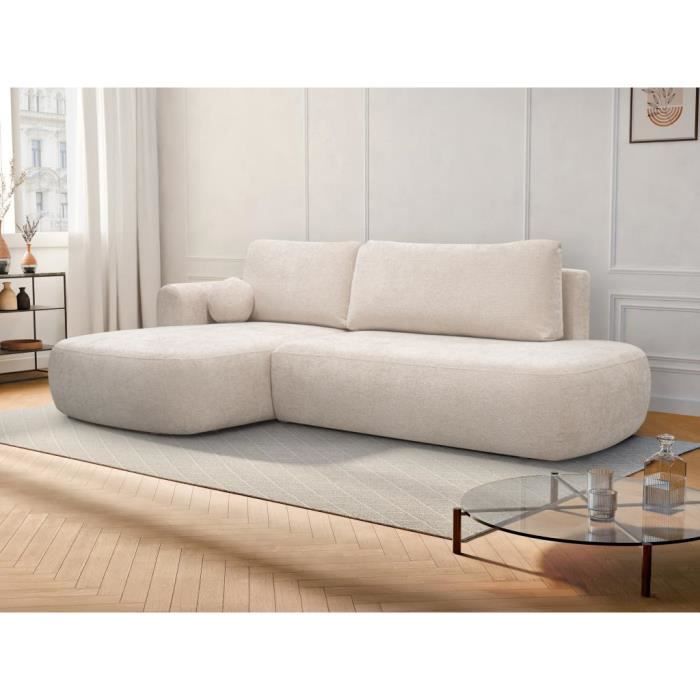 Produit similaire: Canapé d'angle gauche convertible en tissu texturé beige BROCARO de Maison Céphy