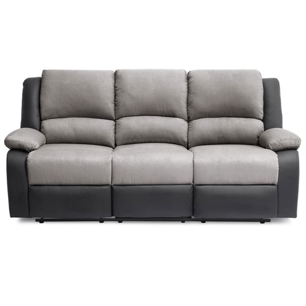 Canapé Relaxation 3 places Microfibre et Simili LEO - Gris et Noir - L193 x 93 x 96cm - LOUNGITUDE