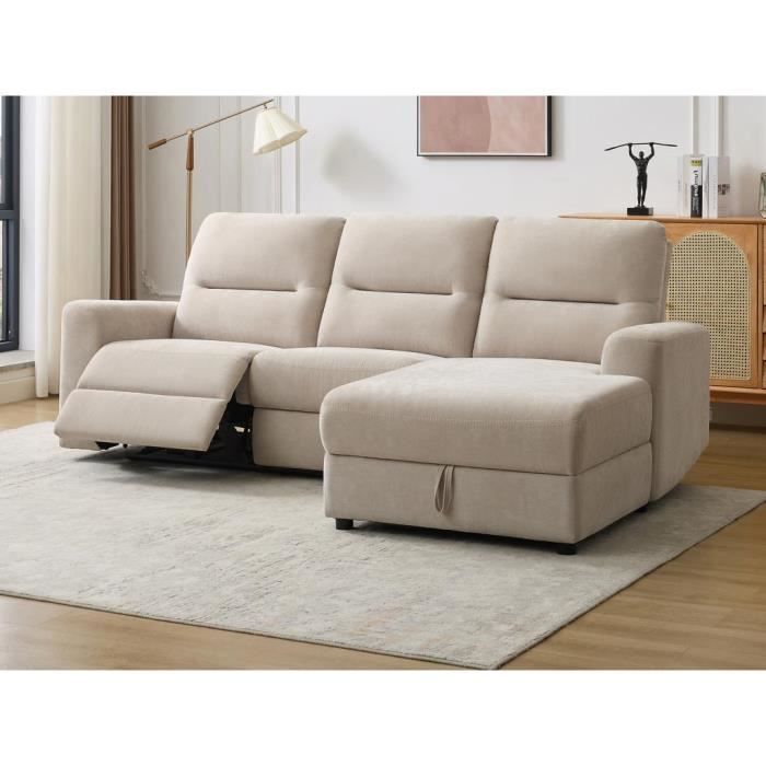 Produit similaire: Canapé d'angle droit relax électrique avec rangements en tissu beige BURIOCA
