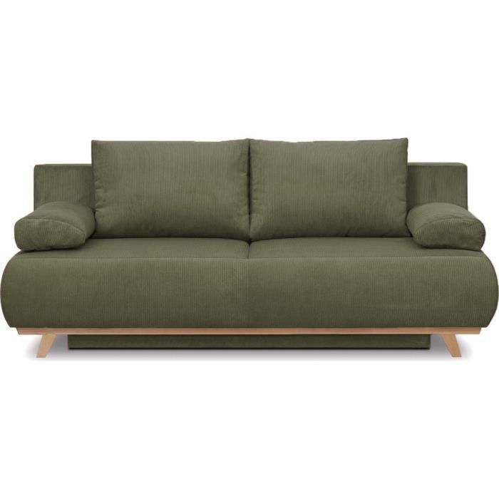 Produit similaire: Canapé convertible 3 places avec coffre de rangement en velours fines côtes vert - Laria New