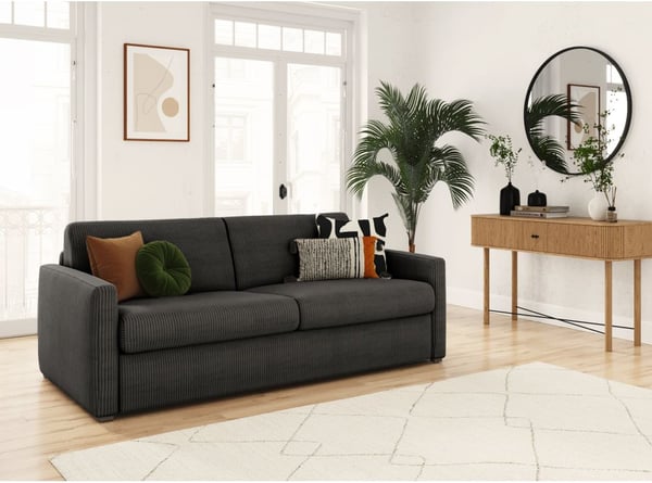 Canapé convertible AGATHE système couchage express en velours côtelé - Matelas épaisseur 13cm