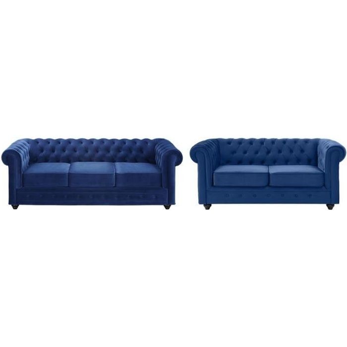 Produit similaire: Canapé CHESTERFIELD - VENTE-UNIQUE - 3+2 places - Velours bleu roi