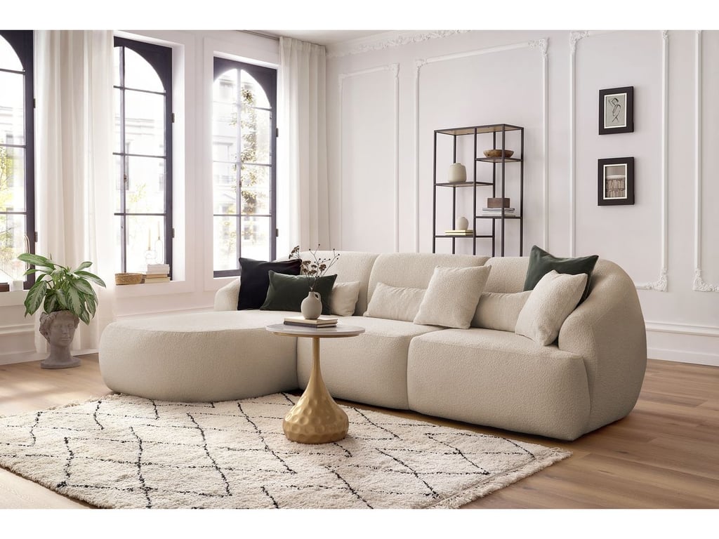 Produit similaire: Canapé d'angle fixe ALESIA tissu bouclette beige angle gauche BOBOCHIC 3 places