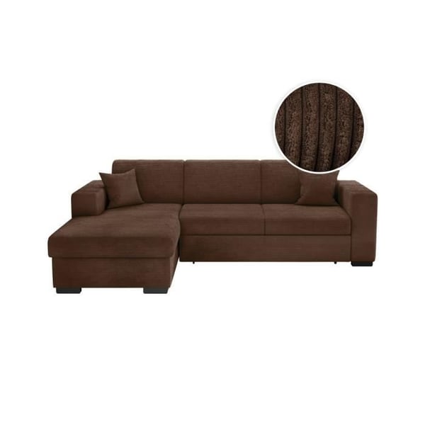 Canapé d'angle gauche 4 places FUJI XL convertible avec coffre en velours côtelé - Marron - L262 x P157 x H83cm - LOUNGITUDE
