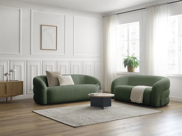Elina ensemble canapé droit fixe 3 + 2 places tissu bouclette vert