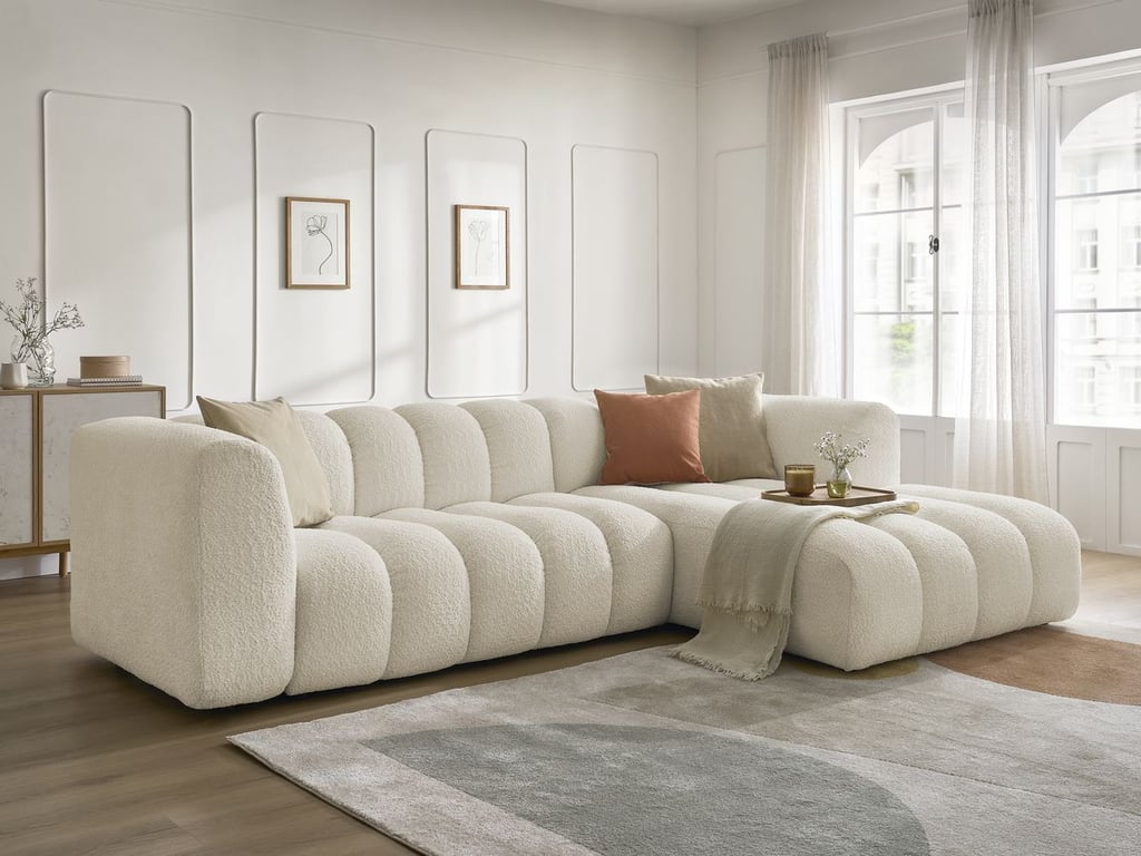 Produit similaire: Canapé d'angle fixe TALIA tissu bouclette beige angle droit BOBOCHIC 4 places