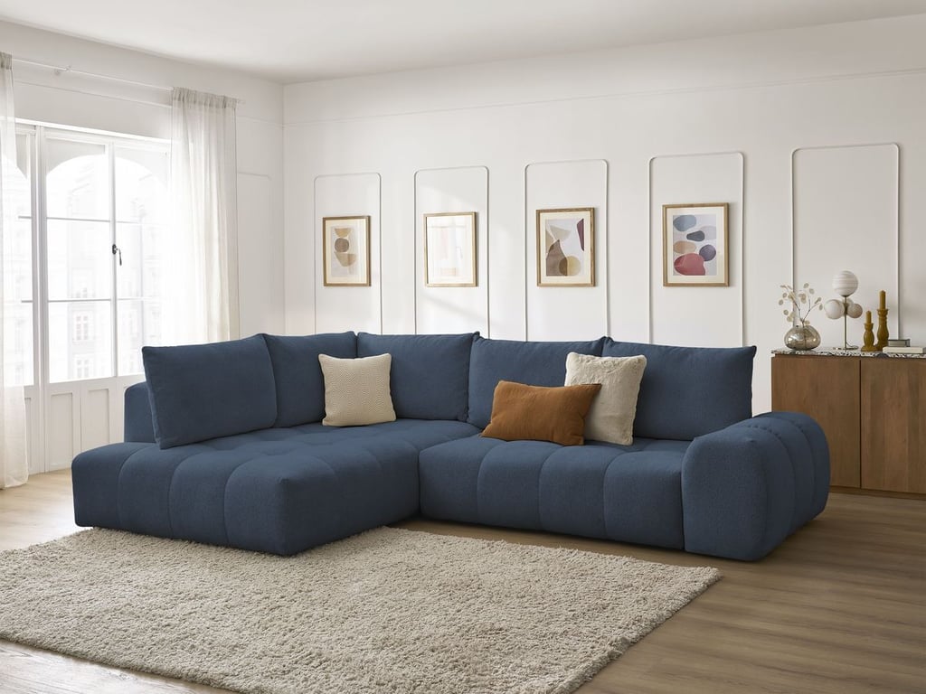 Produit similaire: Canapé d'angle L convertible coffre EVEREST tissu chiné bleu foncé angle gauche BOBOCHIC 3 places