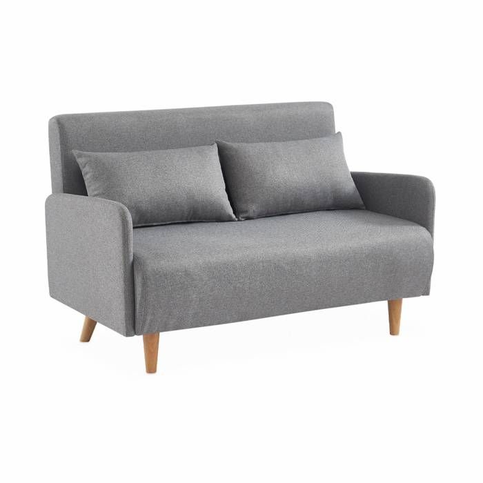 Produit similaire: Canapé convertible en tissu - Panam - 2 places scandinave. pieds bois clair. gris clair. banquette. dossier inclinable
