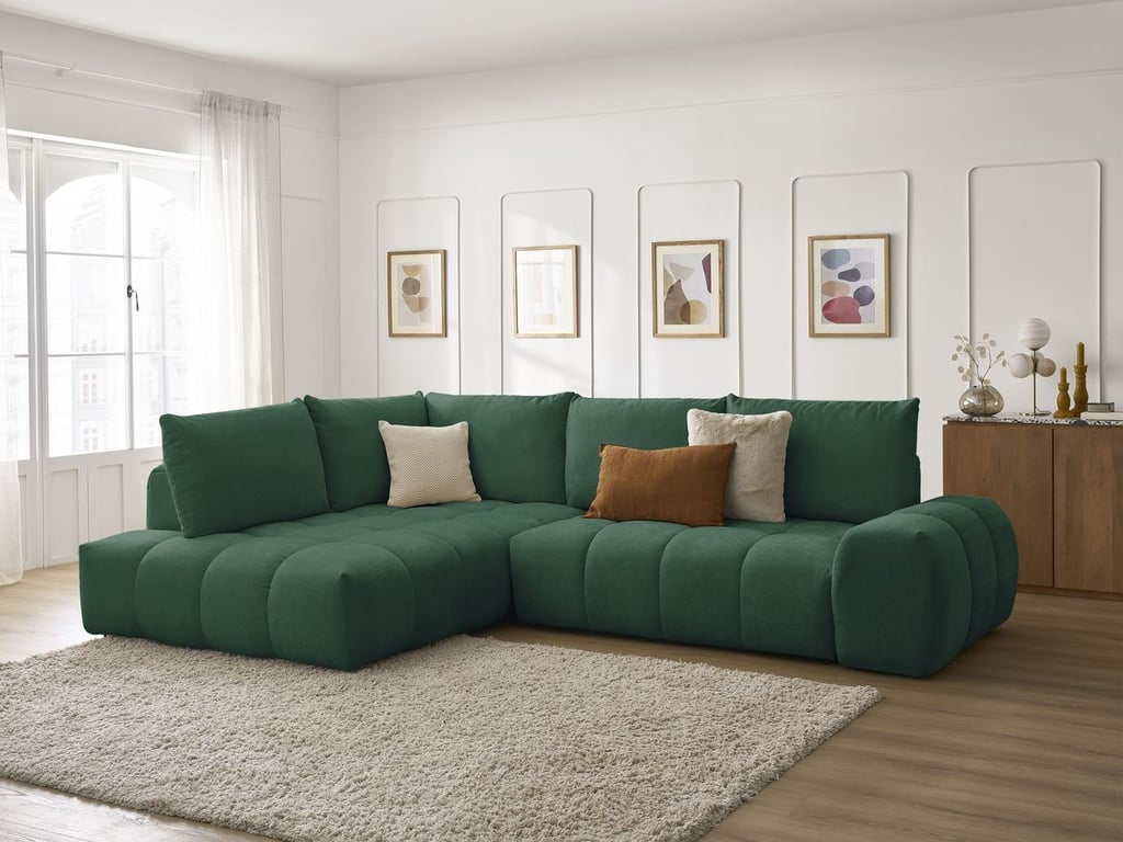 Produit similaire: Canapé d'angle L convertible coffre EVEREST tissu texturé vert angle gauche BOBOCHIC 3 places
