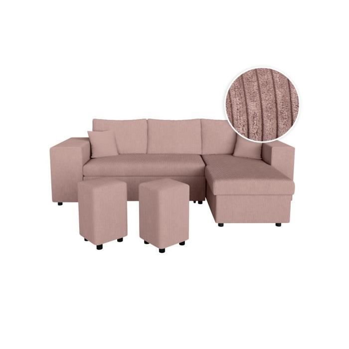 Produit similaire: Canapé d'angle réversible MADY avec coffre, rangement poufs à gauche en velours côtelé - Rose - L254 x P146 x H81cm - LOUNGITUDE