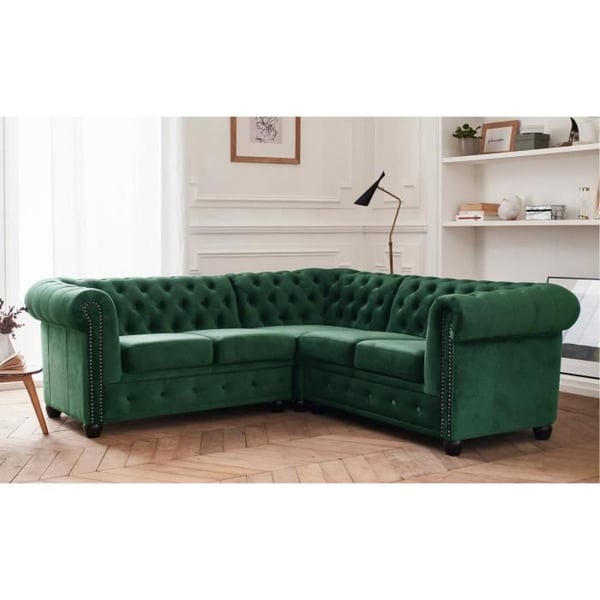 William - Canapé d'angle fixe 5 places velours vert