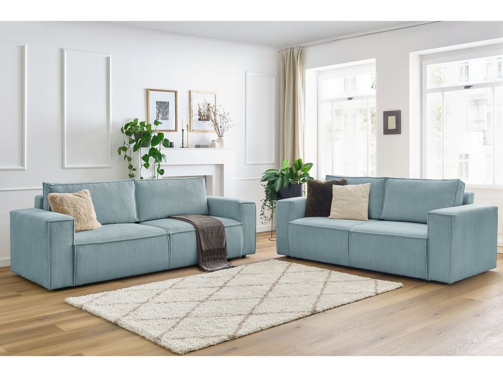 Produit similaire: Ensemble canapé droit fixe 3 + 2 places NIHAD velours côtelé bleu clair BOBOCHIC