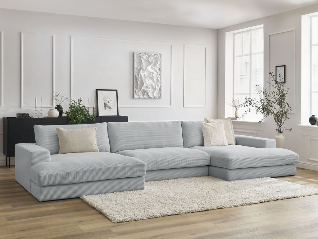 Produit similaire: Canapé panoramique fixe compact LEONARD velours côtelé gris clair BOBOCHIC 4 places