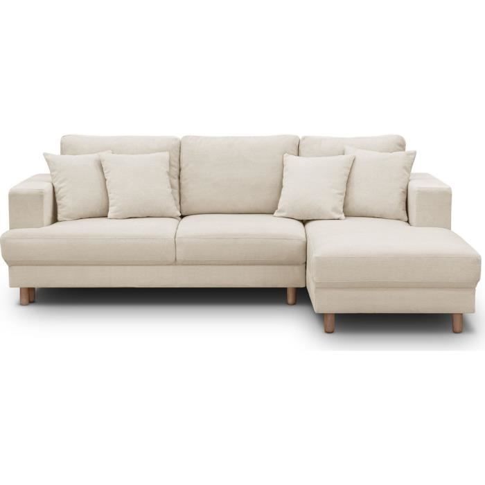 Produit similaire: Canapé d'angle à droite convertible 4 places en tissu chenille beige - Marceau