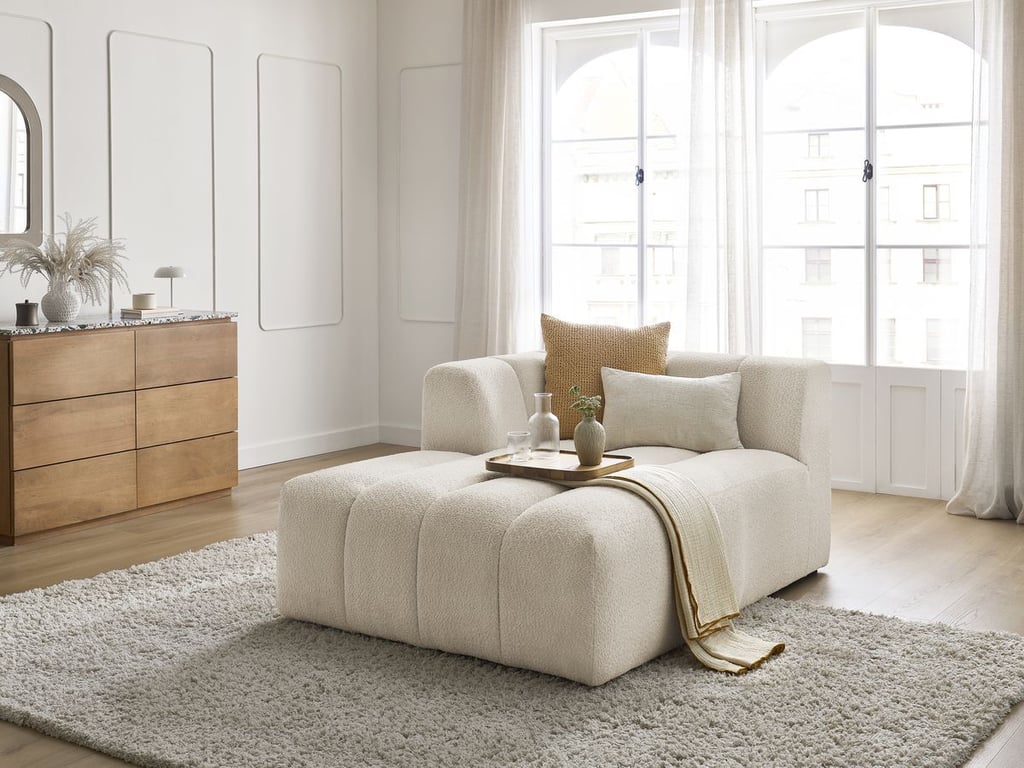 Produit similaire: Méridienne pour canapé modulable ANNECY tissu bouclette beige angle gauche BOBOCHIC