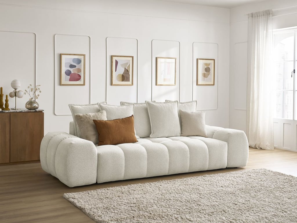 Produit similaire: Everest canapé droit convertible coffre 3 places tissu chiné blanc