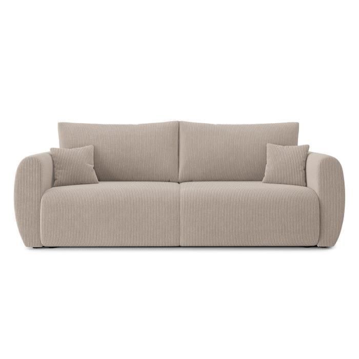 Produit similaire: Canapé droit convertible REFA en velours côtelé grège 3 places - Coffre de rangement - BAÏTA