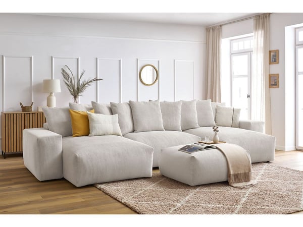 Voltaire canapé panoramique convertible coffre 7 places velours côtelé beige