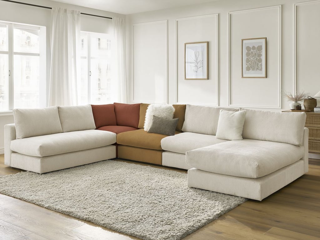 Produit similaire: Canapé d'angle modulable PARIS velours côtelé avec 3 chauffeuses, 1 méridienne et 1 angle multicolore BOBOCHIC 5 places