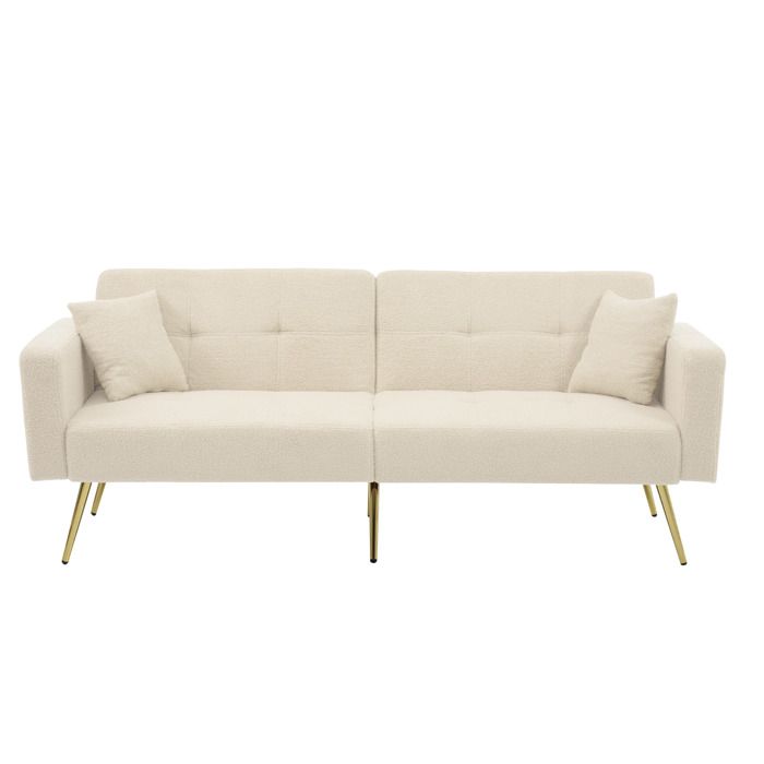 Produit similaire: REDOM Banquette clic clac 2 places convertible, Canapé-lit, pieds dorés, avec coussins et poches de rangement latérales - Beige
