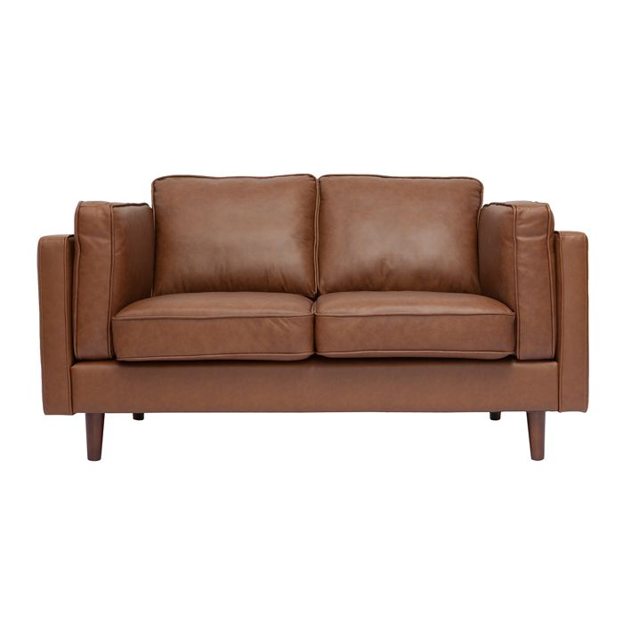 Canapé vintage 2 places cuir marron et bois foncé BRADLEY - Vue supplémentaire 1