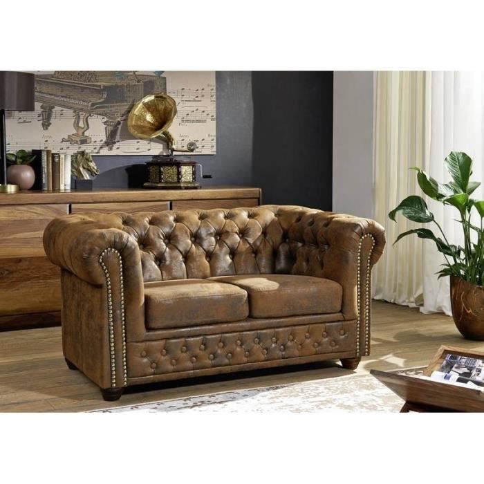 Canapé Chesterfield (2 places) - OXFORD - Style Colonial Britannique - Brun Café