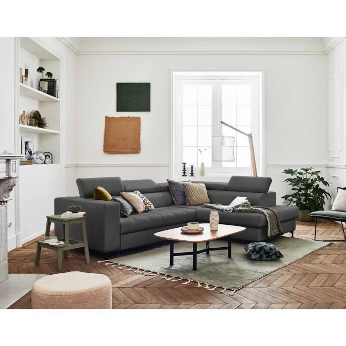 Produit similaire: Canapé d'angle droit Olinda - 5 places - Convertible avec coffre et têtières réglables - Gris foncé