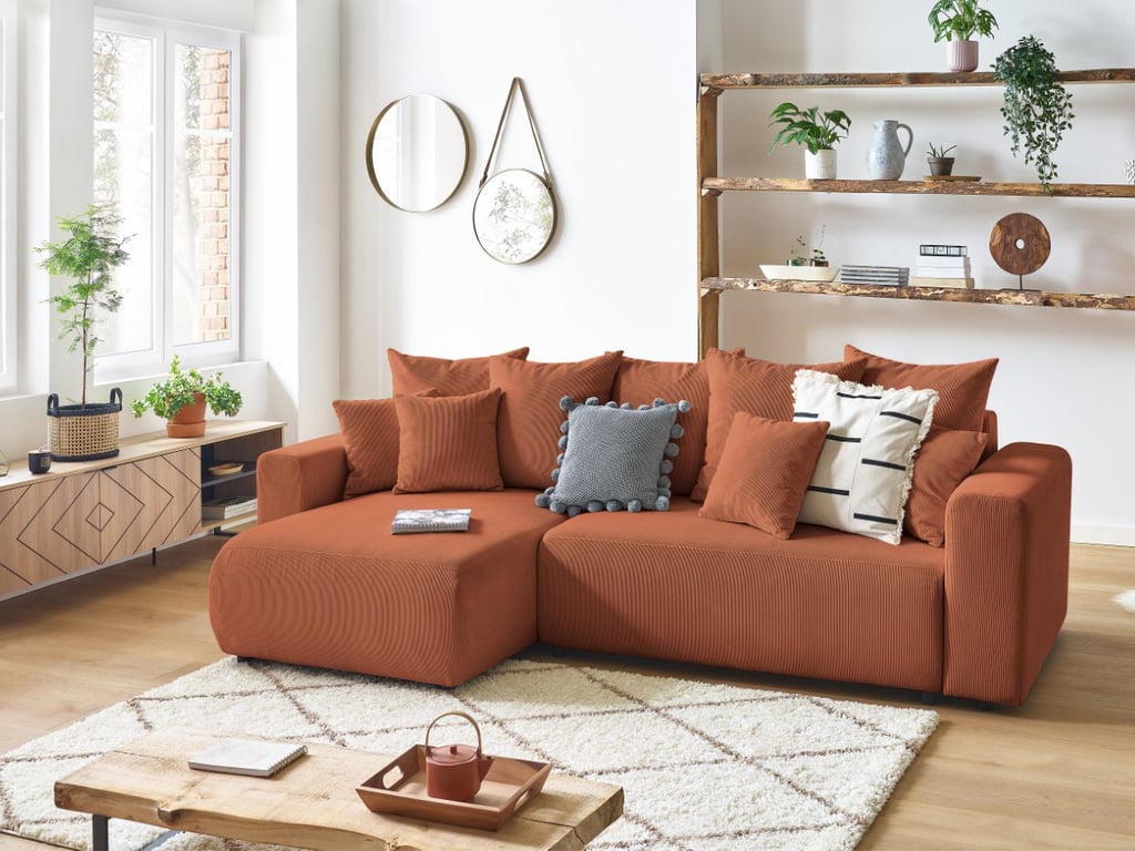 Produit similaire: Canapé d'angle réversible convertible coffre ENVY velours côtelé orange BOBOCHIC 4 places