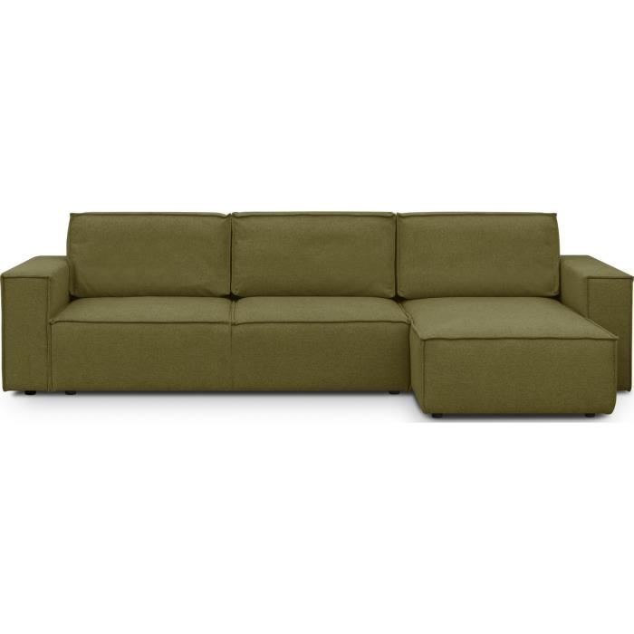 Produit similaire: Canapé d'angle 5 places convertible réversible avec coffre de rangement en tissu vert olive - Harper New