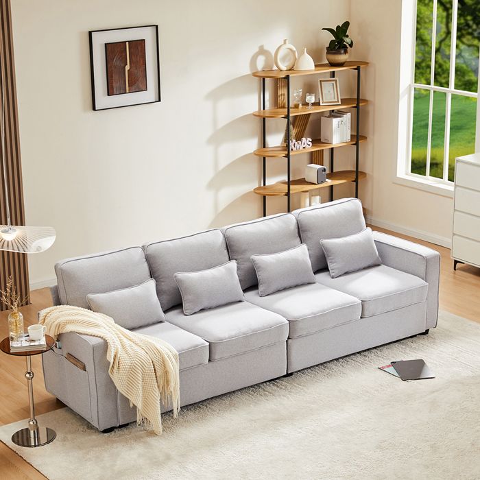 Produit similaire: Canapé droit 4 places avec poches accoudoirs et 4 coussins pour le salon l'appartement le bureau Tissu de lin Gris