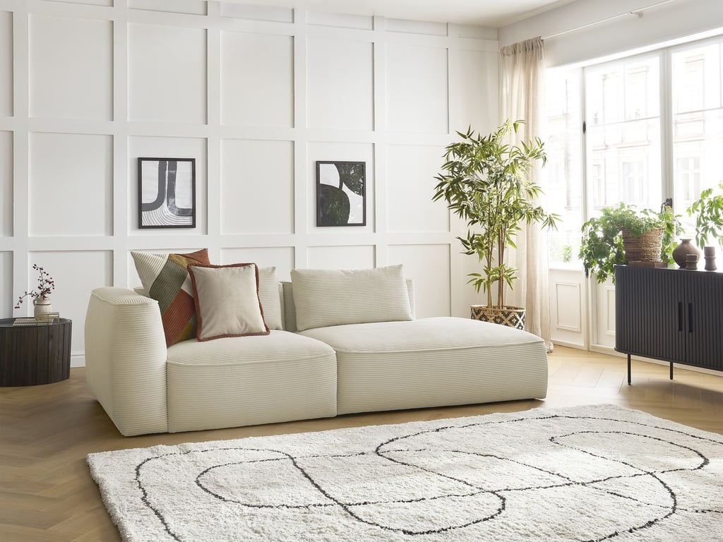 Produit similaire: Canapé droit fixe 3 places LEOPOLD velours côtelé beige accoudoir gauche BOBOCHIC