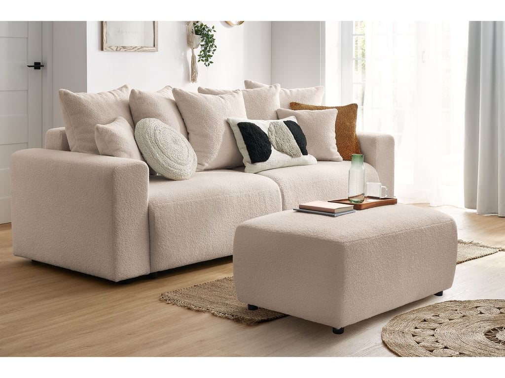 Produit similaire: Canapé droit convertible coffre ENVY tissu bouclette doux avec pouf rectangulaire beige BOBOCHIC 3 places