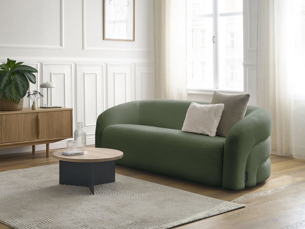 Produit similaire: Canapé droit fixe 3 places ELINA tissu bouclette vert BOBOCHIC