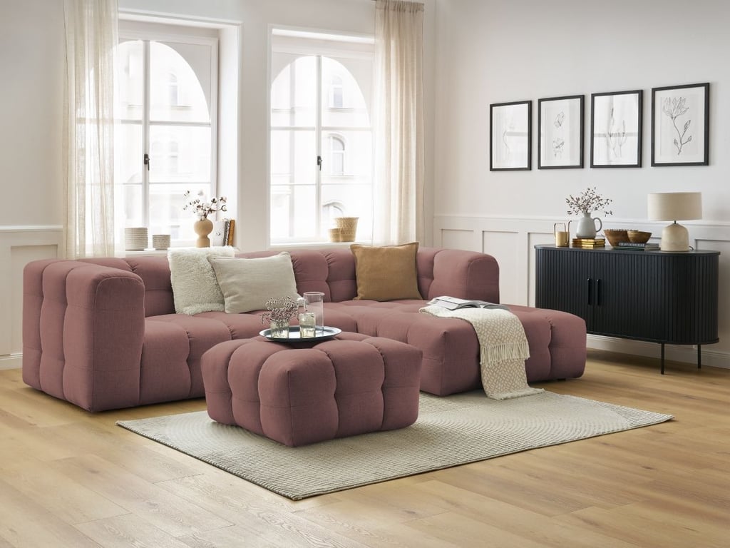 Produit similaire: Canapé d'angle fixe CLOUD avec pouf rose angle droit BOBOCHIC 3 places