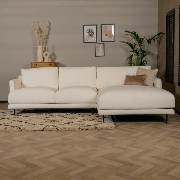 Livin24  Canapé d'angle droit scandinave Denver bouclette blanc