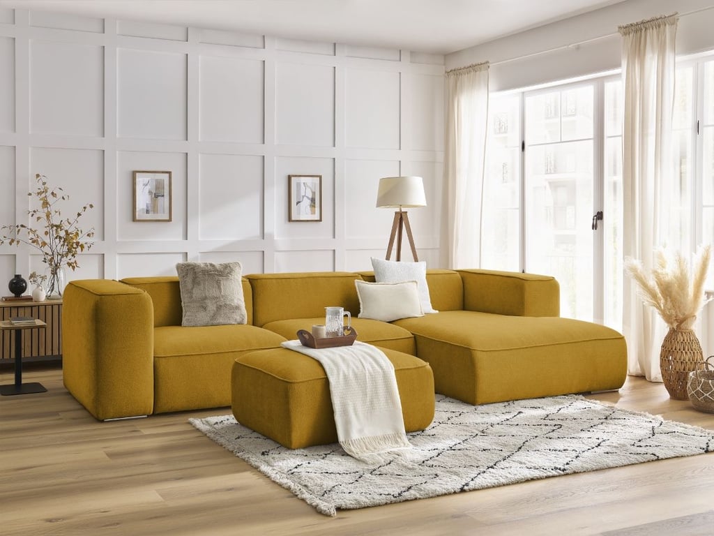 Produit similaire: Canapé d'angle fixe ZEPHYR avec pouf jaune angle droit BOBOCHIC 5 places