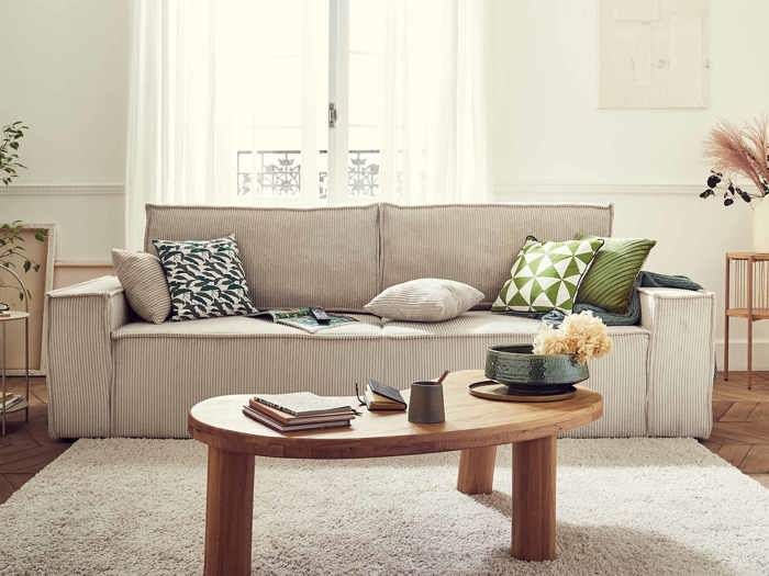 Produit similaire: Dellia - canapé 3 places convertible - avec coffre - en velours côtelé - style contemporain