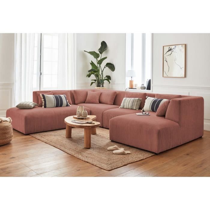 Produit similaire: Canapé d'angle panoramique modulable 7 places en velours côtelé - Rose - Lisa Design