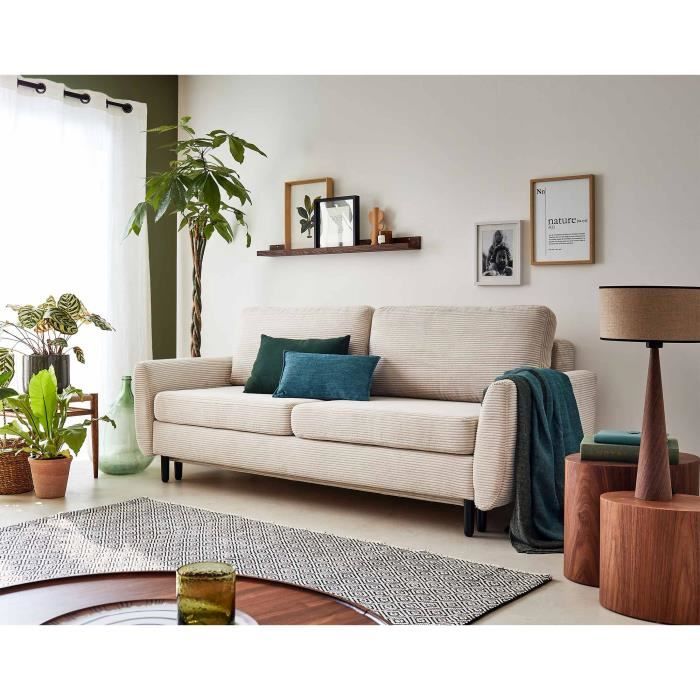 Produit similaire: Canapé convertible avec coffre en velours côtelé beige - LISA DESIGN - Dan