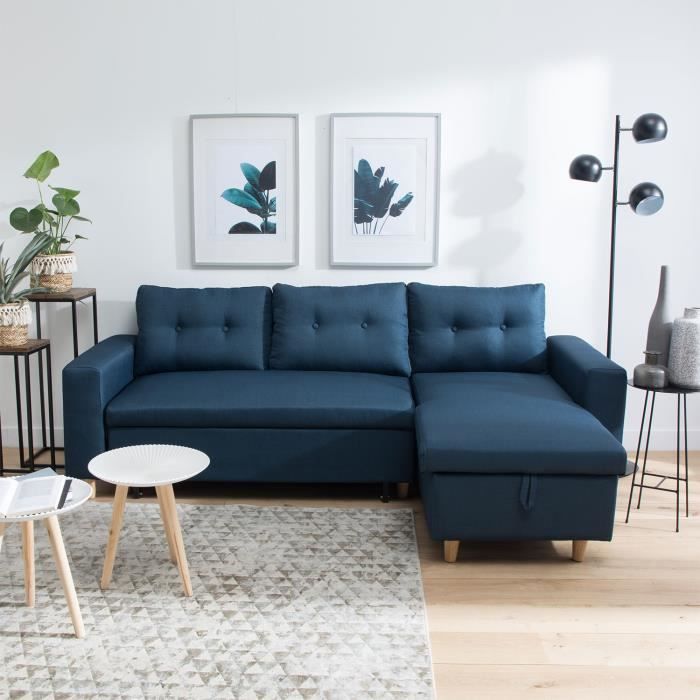 Produit similaire: Canapé d'angle convertible - HAPPY GARDEN - WADE - Bleu - Coffre de rangement - Méridienne réversible