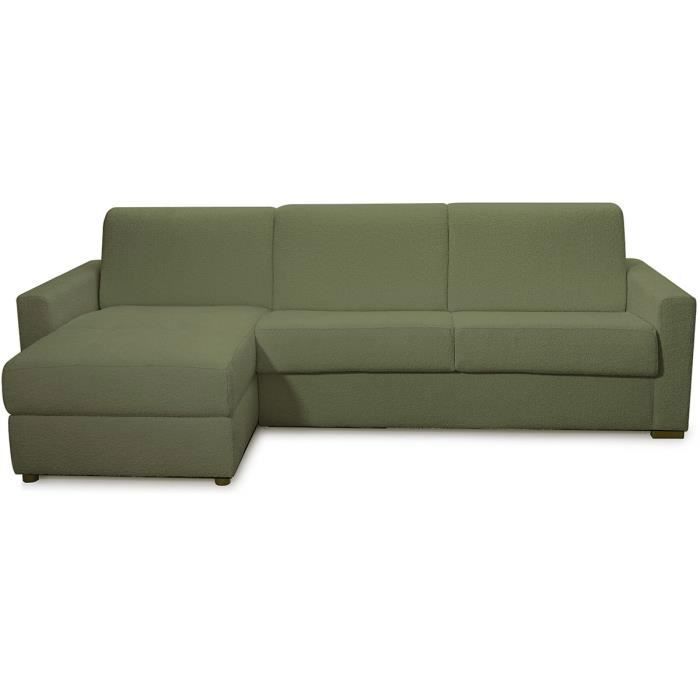 Produit similaire: Canapé d'angle convertible réversible 5 places en tissu bouclette vert kaki - ouverture express - Paloma